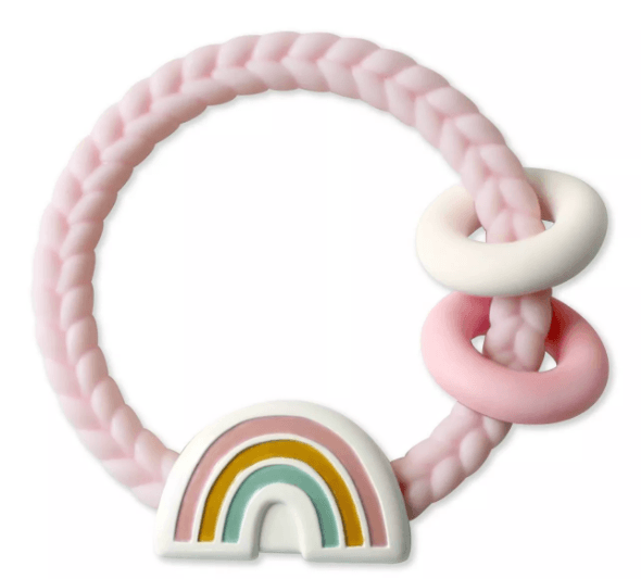 Itzy Ritzy Silicone Teether with Rattle, Pink Rainbow - ANB Baby -Less than $20