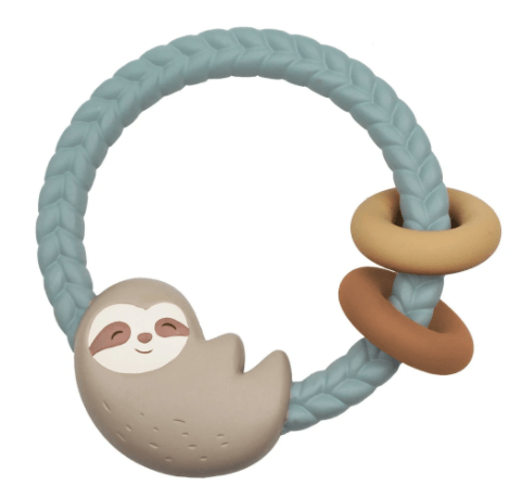 Itzy Ritzy Silicone Teether with Rattle, Sloth - ANB Baby -Blue