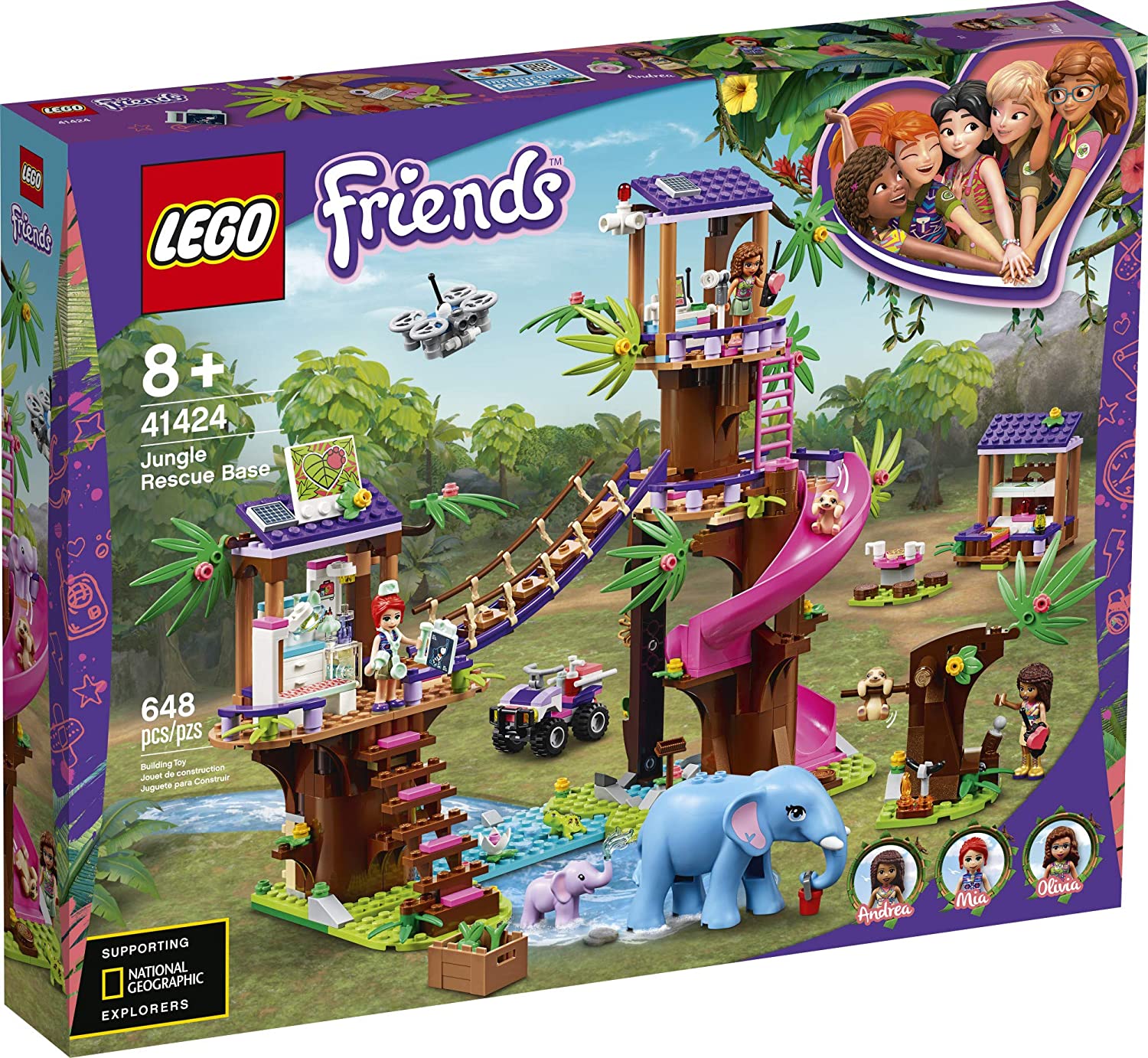 Lego Friends Jungle Rescue Base Playset, 648 Pieces, -- ANB Baby