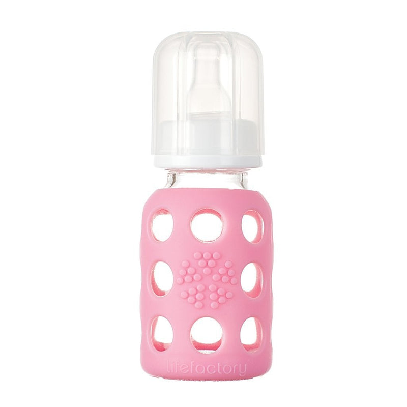 Life Factory Pink Glass Baby Bottle, 4 oz., -- ANB Baby
