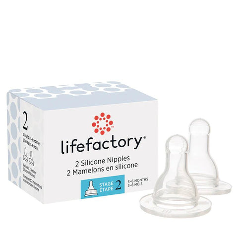 Lifefactory Stage 2 Baby Bottle Nipple for 4-Ounce and 9-Ounce, Clear, Pack of 2 - ANB Baby -7181221128384 oz. Bottles