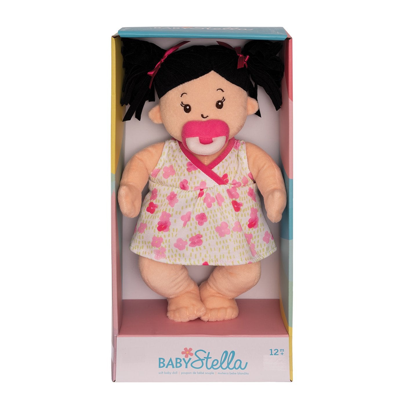 Manhattan Toy Baby Stella Peach Doll with Black Pigtails Toy In Box View- ANB Baby -