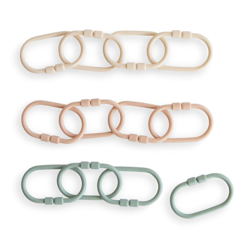 Mushie Chain Link Rings, Shifting Sand / Blush / Cambridge Blue - ANB Baby -840355800678Beige