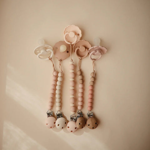Mushie Luna Silicone Pacifier Clip, Blush - ANB Baby -810052468228BPA free pacifier clip