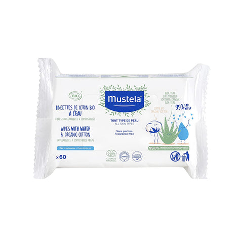 Mustela Organic Cotton Water Wipes, 60 Wipes - ANB Baby -Baby Wipes