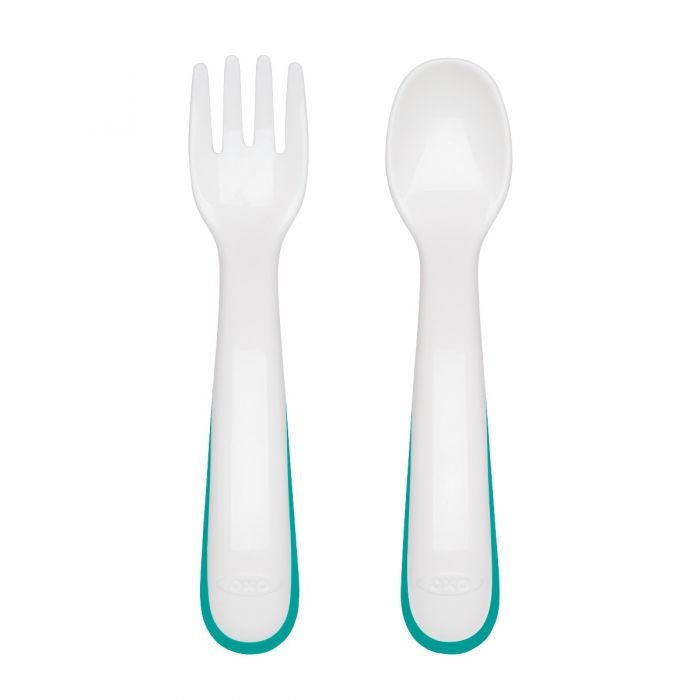 OXO Tot On-The-Go Plastic Fork and Spoon Set with Travel Case Teal