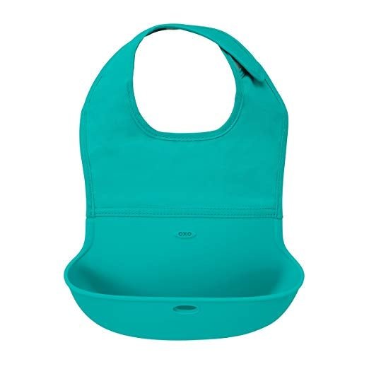 OXO Tot Waterproof Silicone Roll Up Bib with Comfort-Fit Fabric Neck - ANB Baby -baby feeding