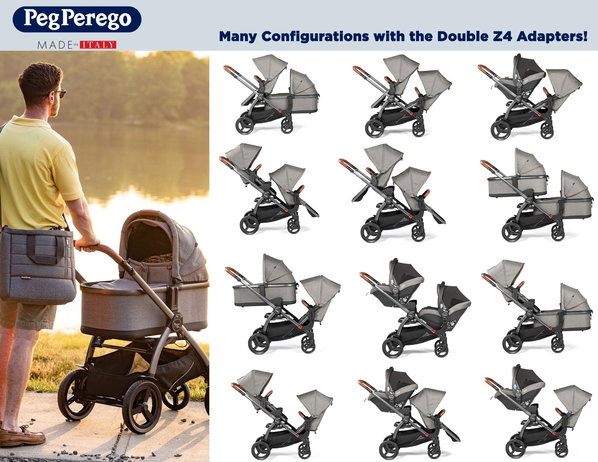 PEG PEREGO Upper and Lower Double Adapters For Z4 and YPSI Stroller, -- ANB Baby