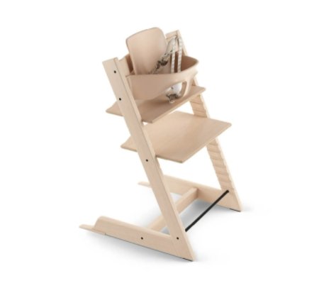 Stokke Beech Wood Adjustable Ergonomic Tripp Trapp High Chair Complete, Natural Chair with Timeless Grey Cushion - ANB Baby -$300 - $500