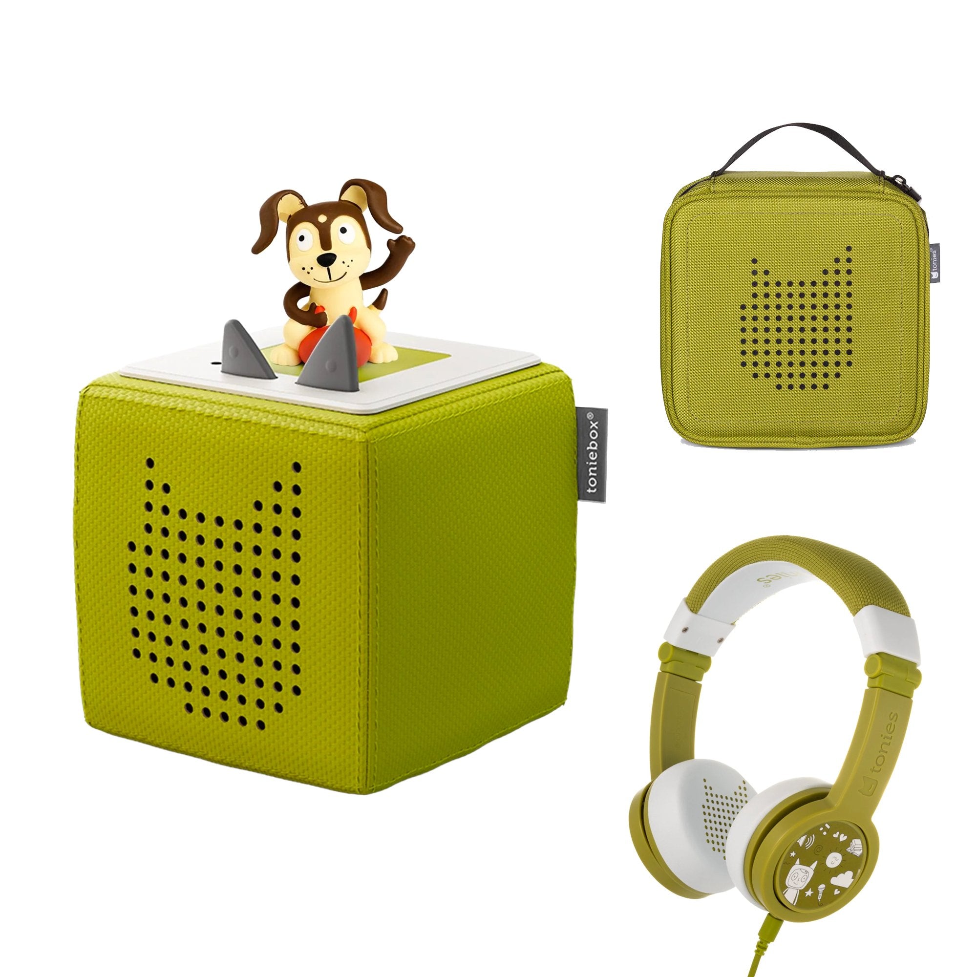 Tonies Toniebox Playtime Puppy Starter Set with Foldable Headphones and  Carrying Case - Green