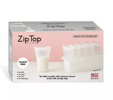 Zip Top Reusable Breast Milk Storage with Freezer Tray 100% Platinum Silicone, Bag Set of 6, -- ANB Baby